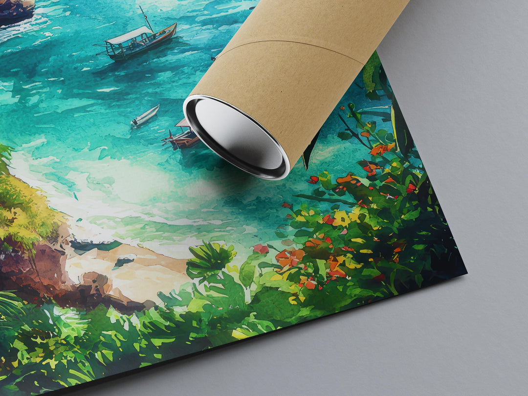 Bali Indonesia Watercolor Poster Bali Travel Print Tropical Island Painting Beach Wall Art Coastal Decor Asia Souvenir