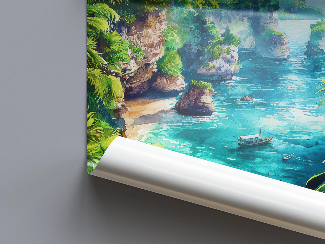 Bali Indonesia Watercolor Poster Bali Travel Print Tropical Island Painting Beach Wall Art Coastal Decor Asia Souvenir