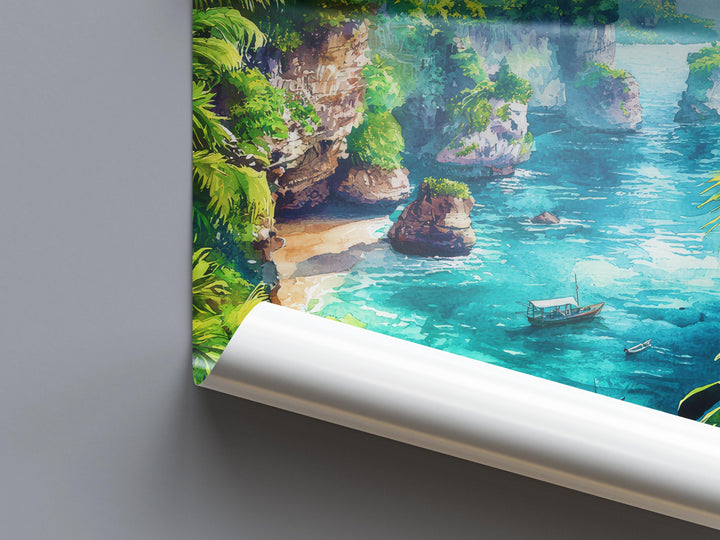 Bali Indonesia Watercolor Poster Bali Travel Print Tropical Island Painting Beach Wall Art Coastal Decor Asia Souvenir