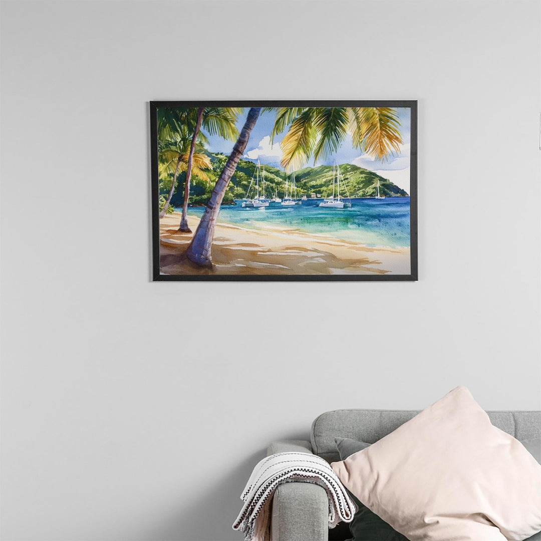 Saint Vincent and the Grenadines Watercolor Poster Caribbean Travel Print Island Landscape Painting Coastal Wall Art Souvenir