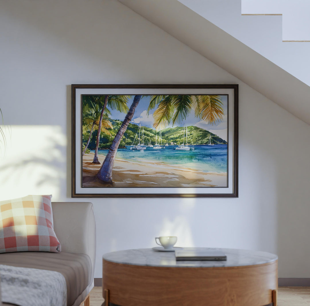 Saint Vincent and the Grenadines Watercolor Poster Caribbean Travel Print Island Landscape Painting Coastal Wall Art Souvenir