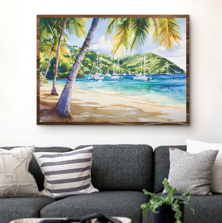 Saint Vincent and the Grenadines Watercolor Poster Caribbean Travel Print Island Landscape Painting Coastal Wall Art Souvenir