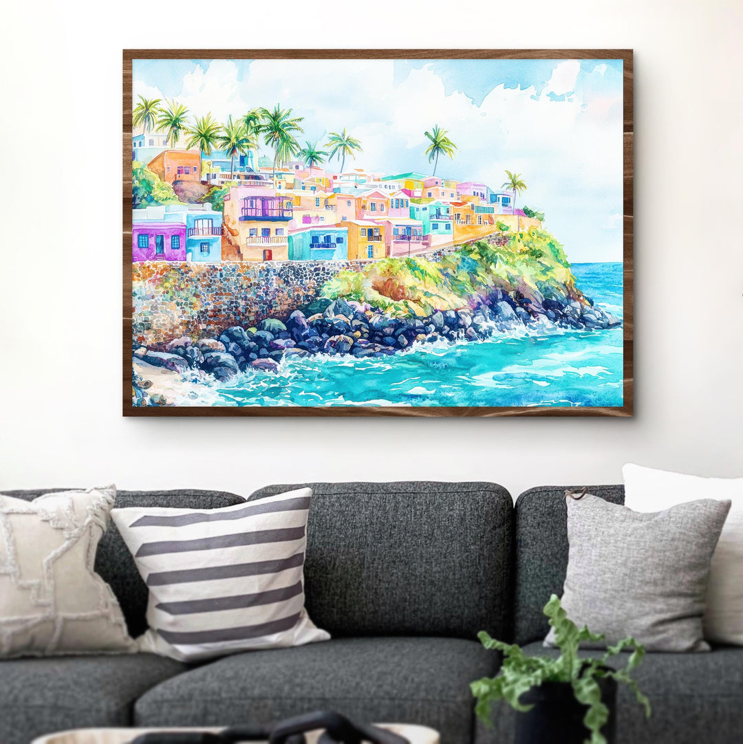 Puerto Rico Watercolor Poster Caribbean Travel Print Island Landscape Painting Coastal Wall Art Latin America Souvenir