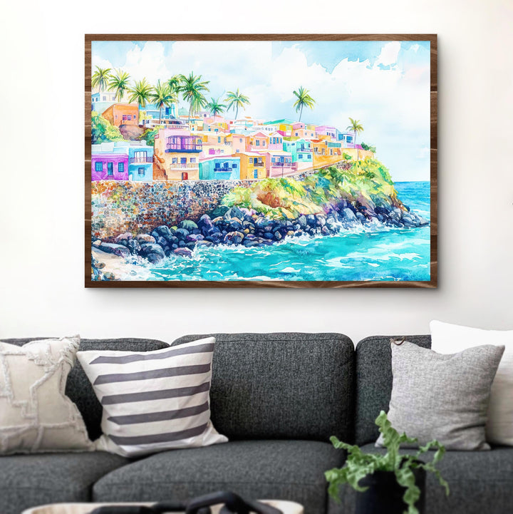 Puerto Rico Watercolor Poster Caribbean Travel Print Island Landscape Painting Coastal Wall Art Latin America Souvenir