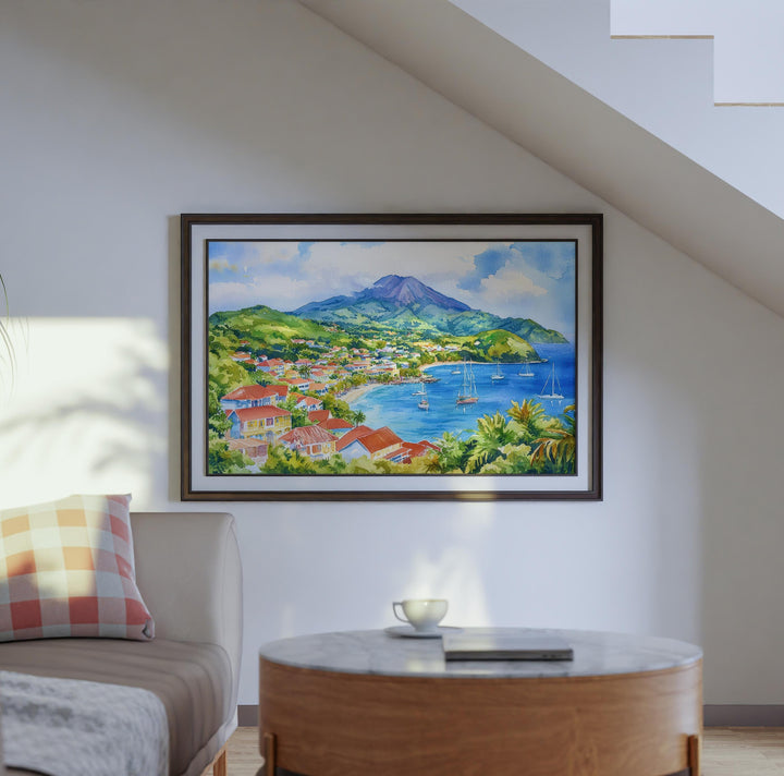 Martinique Watercolor Poster Caribbean Travel Print Island Landscape Painting Coastal Wall Art French Antilles Souvenir