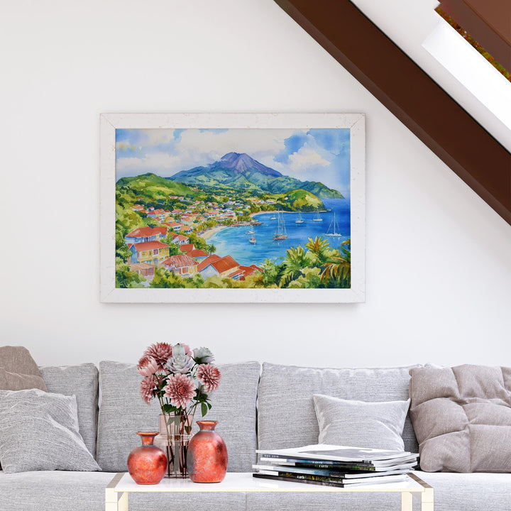 Martinique Watercolor Poster Caribbean Travel Print Island Landscape Painting Coastal Wall Art French Antilles Souvenir
