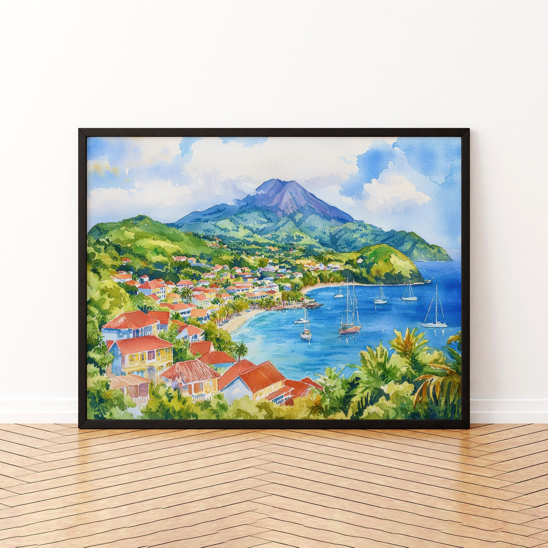 Martinique Watercolor Poster Caribbean Travel Print Island Landscape Painting Coastal Wall Art French Antilles Souvenir