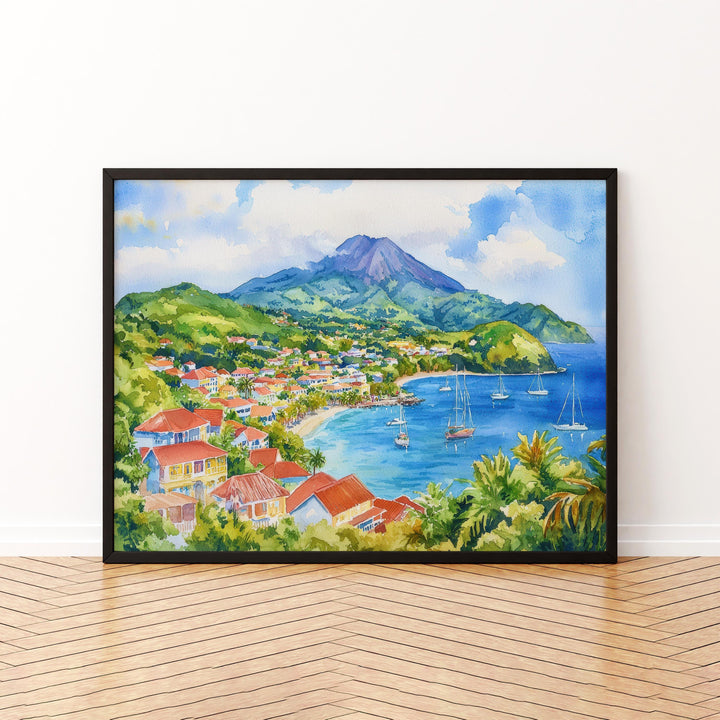 Martinique Watercolor Poster Caribbean Travel Print Island Landscape Painting Coastal Wall Art French Antilles Souvenir