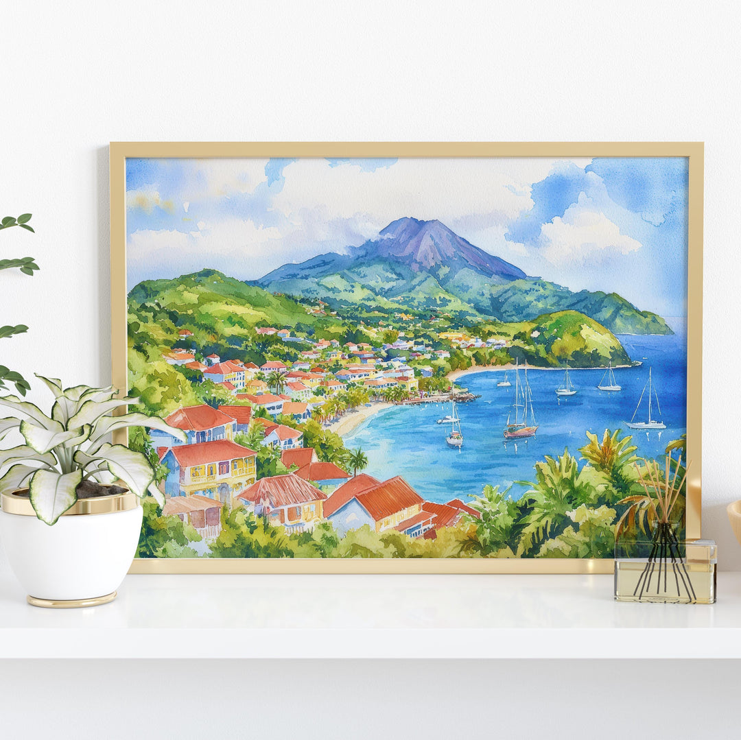 Martinique Watercolor Poster Caribbean Travel Print Island Landscape Painting Coastal Wall Art French Antilles Souvenir