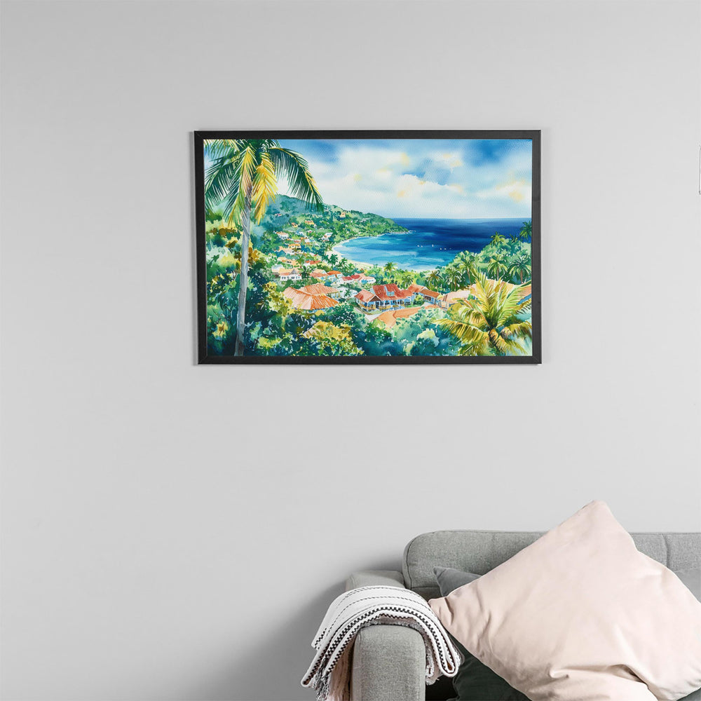 Jamaica Watercolor Poster Caribbean Travel Print Island Landscape Painting Coastal Wall Art Tropical Souvenir