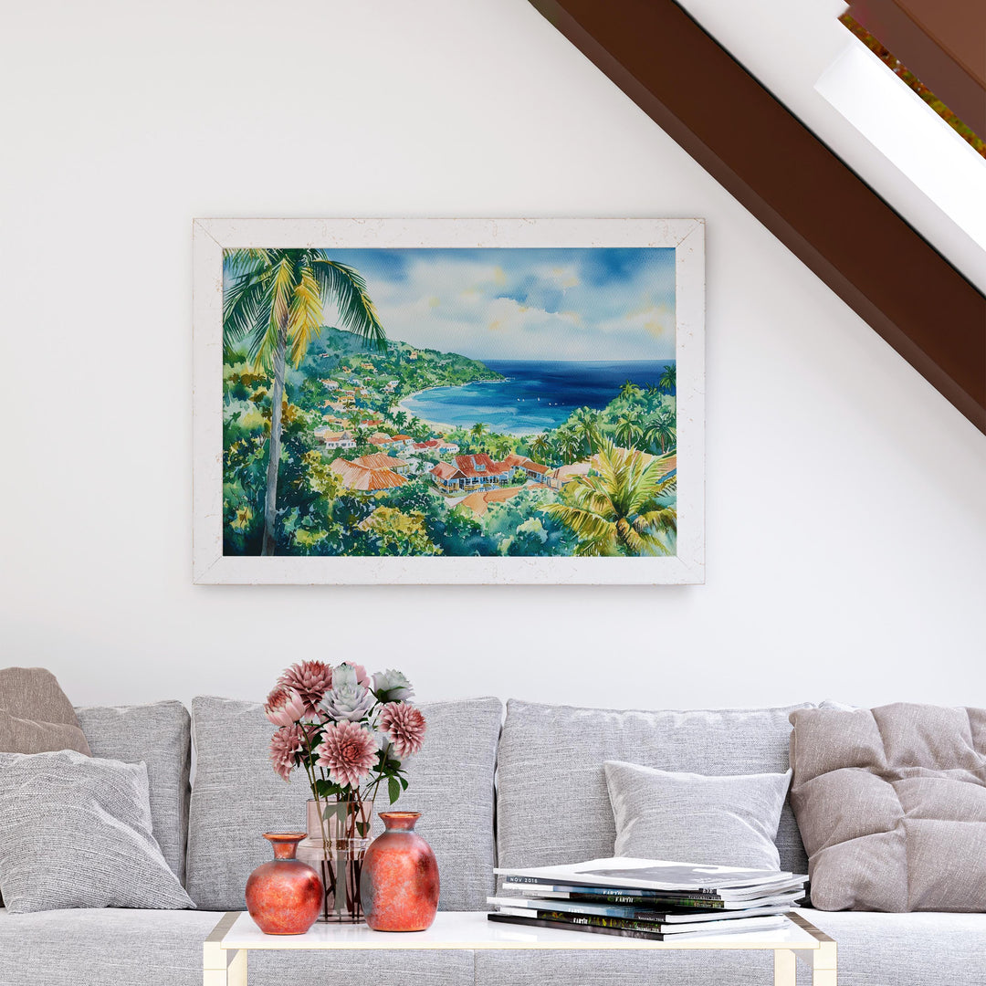 Jamaica Watercolor Poster Caribbean Travel Print Island Landscape Painting Coastal Wall Art Tropical Souvenir