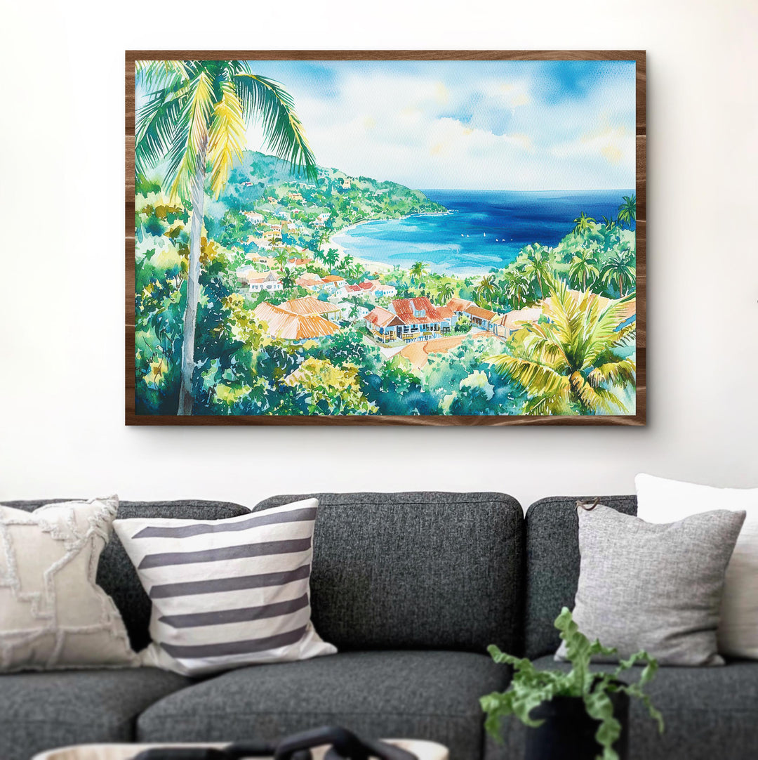 Jamaica Watercolor Poster Caribbean Travel Print Island Landscape Painting Coastal Wall Art Tropical Souvenir