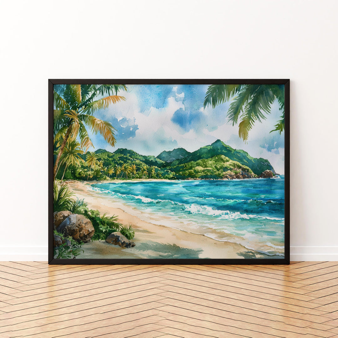 Grenada Watercolor Poster Caribbean Travel Print Island Landscape Painting Coastal Wall Art Tropical Souvenir