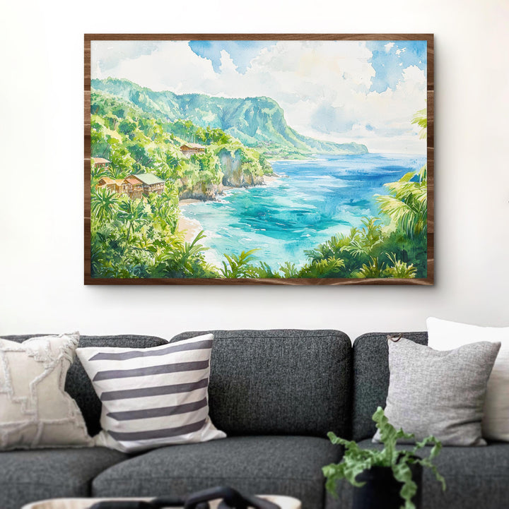 Dominica Watercolor Poster Caribbean Travel Print Island Landscape Painting Coastal Wall Art Tropical Souvenir
