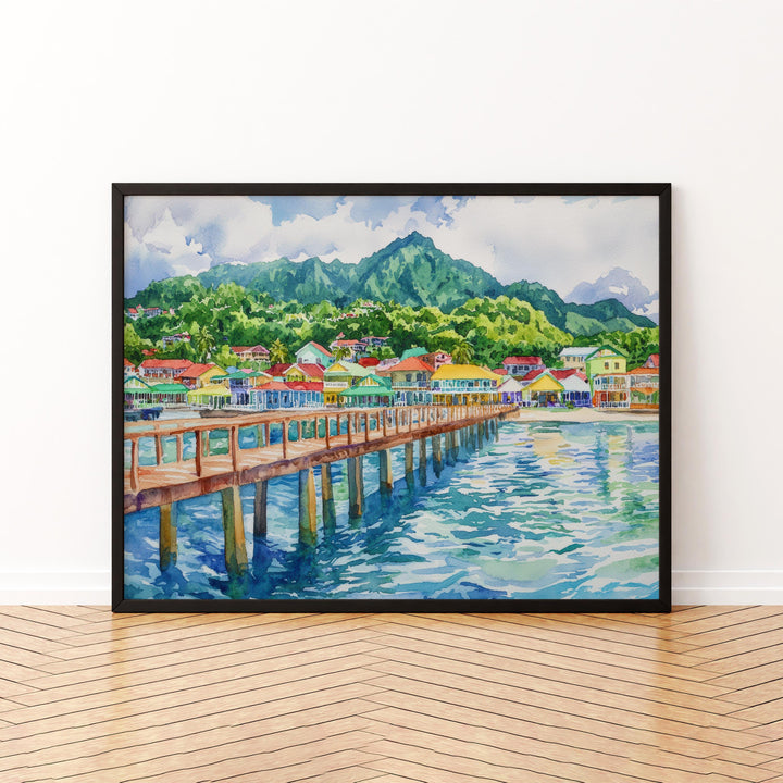 Dominica Watercolor Poster Caribbean Travel Print Island Landscape Painting Coastal Wall Art Tropical Souvenir