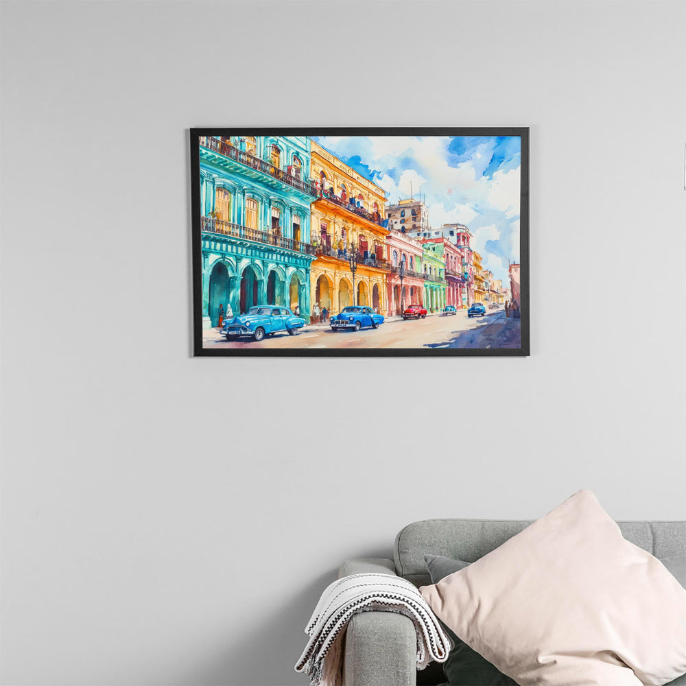 Cuba Watercolor Poster Caribbean Travel Print Havana Street Painting Colonial Architecture Wall Art Island Souvenir