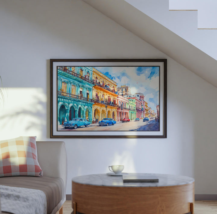 Cuba Watercolor Poster Caribbean Travel Print Havana Street Painting Colonial Architecture Wall Art Island Souvenir