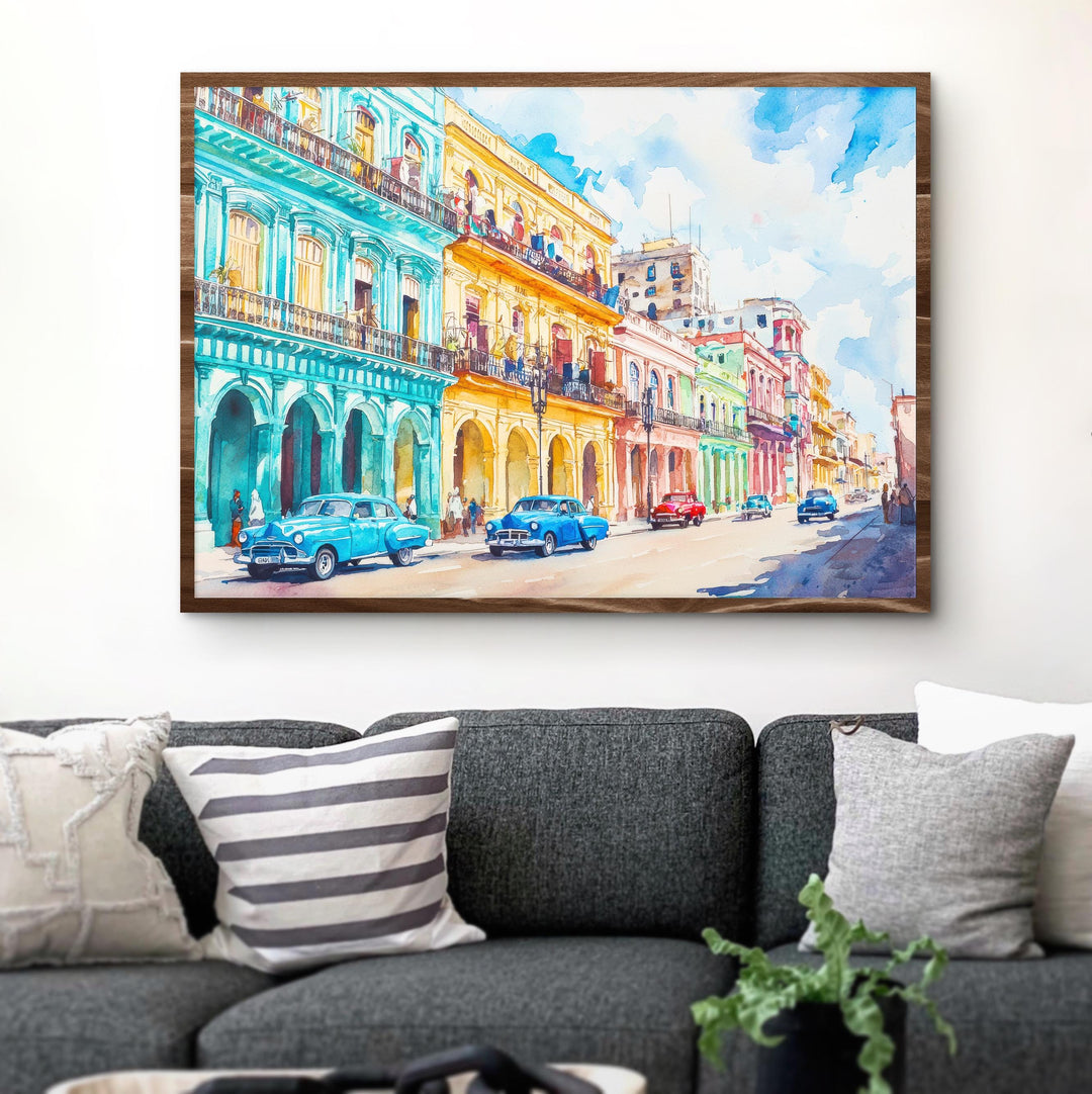Cuba Watercolor Poster Caribbean Travel Print Havana Street Painting Colonial Architecture Wall Art Island Souvenir