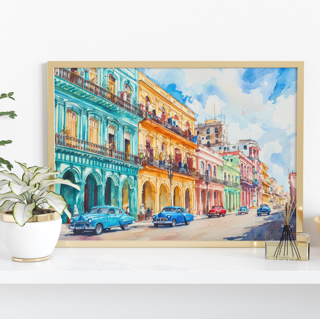 Cuba Watercolor Poster Caribbean Travel Print Havana Street Painting Colonial Architecture Wall Art Island Souvenir