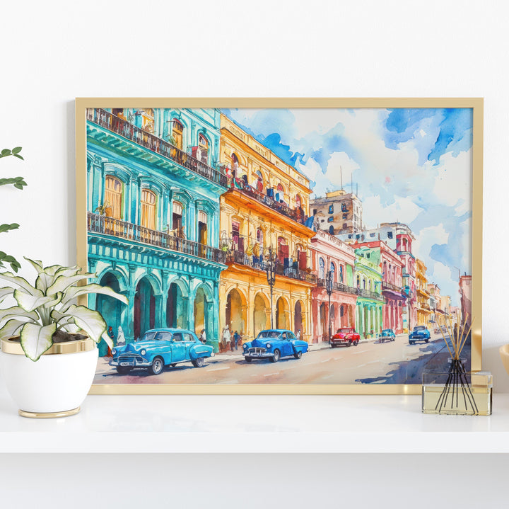 Cuba Watercolor Poster Caribbean Travel Print Havana Street Painting Colonial Architecture Wall Art Island Souvenir