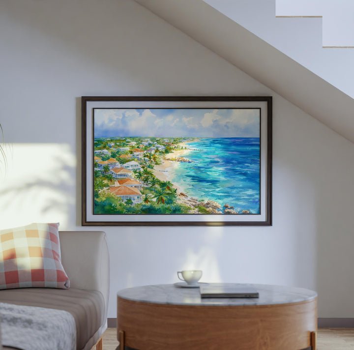 Cayman Islands Watercolor Poster Caribbean Travel Print Beach Landscape Painting Coastal Wall Art Tropical Souvenir