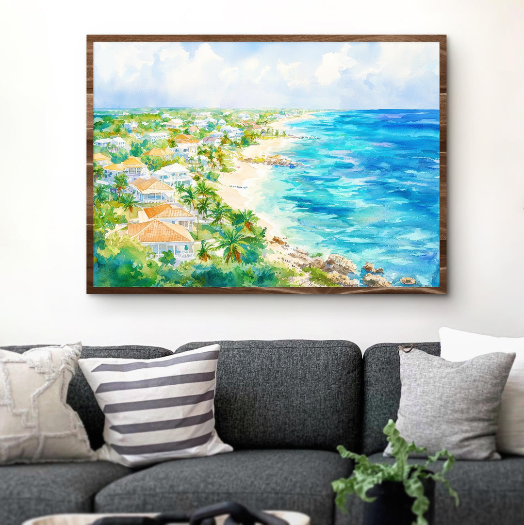 Cayman Islands Watercolor Poster Caribbean Travel Print Beach Landscape Painting Coastal Wall Art Tropical Souvenir