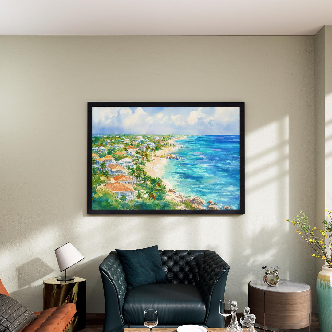 Cayman Islands Watercolor Poster Caribbean Travel Print Beach Landscape Painting Coastal Wall Art Tropical Souvenir