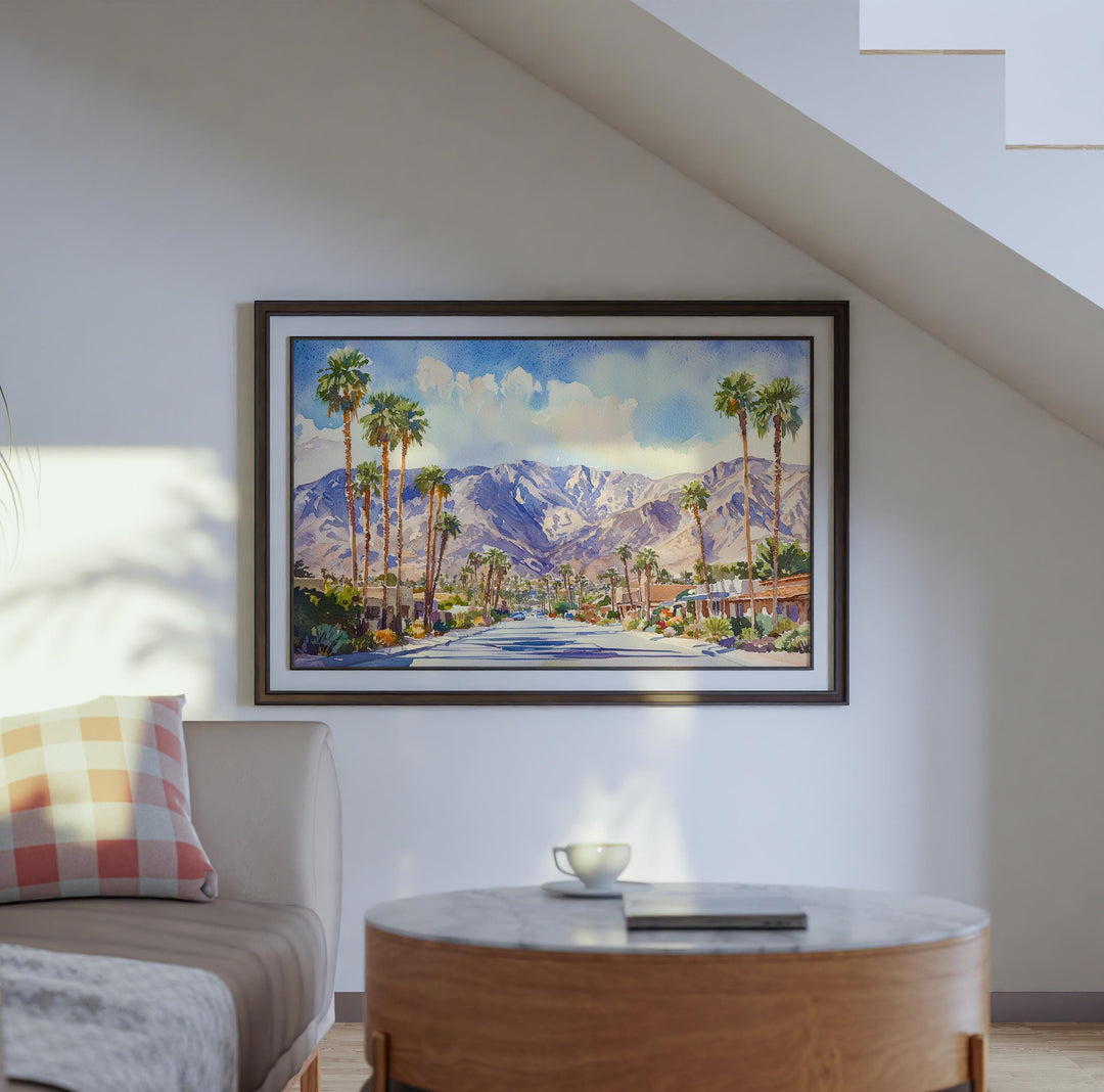 Palm Springs California Watercolor Poster Palm Springs Travel Print Desert Landscape Painting Modern Wall Art USA Souvenir
