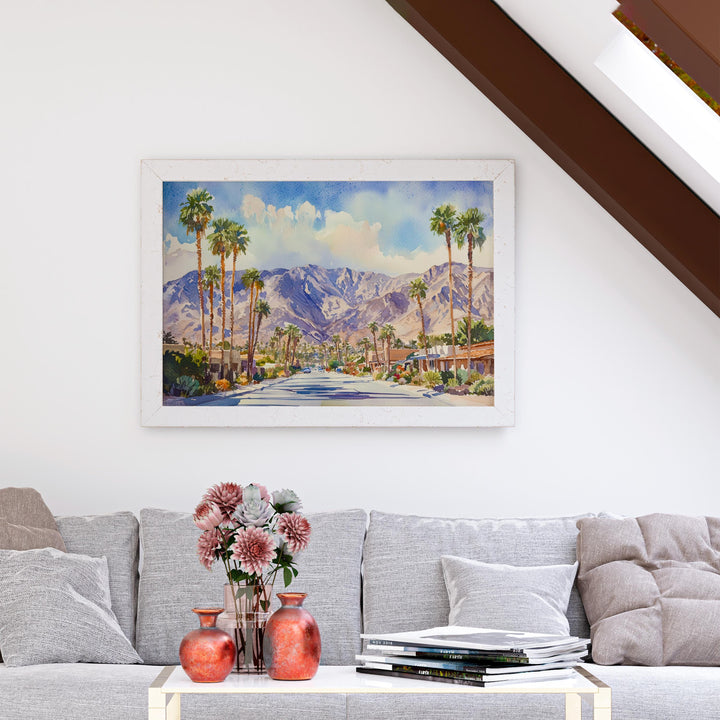 Palm Springs California Watercolor Poster Palm Springs Travel Print Desert Landscape Painting Modern Wall Art USA Souvenir
