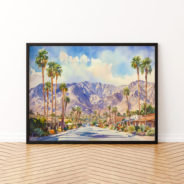 Palm Springs California Watercolor Poster Palm Springs Travel Print Desert Landscape Painting Modern Wall Art USA Souvenir