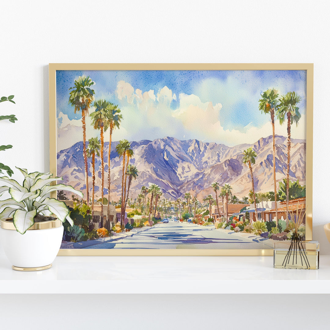 Palm Springs California Watercolor Poster Palm Springs Travel Print Desert Landscape Painting Modern Wall Art USA Souvenir