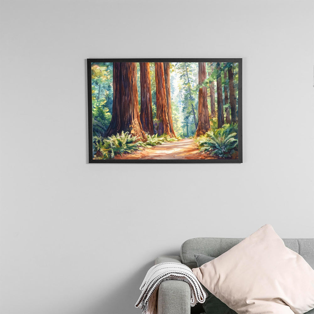 Redwood National Park Watercolor Poster California Travel Print Forest Painting Nature Wall Art USA Landscape Souvenir