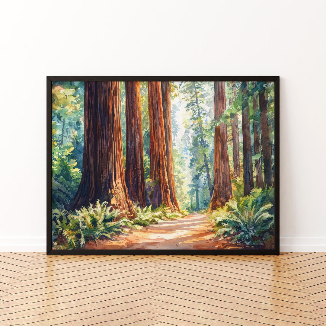 Redwood National Park Watercolor Poster California Travel Print Forest Painting Nature Wall Art USA Landscape Souvenir