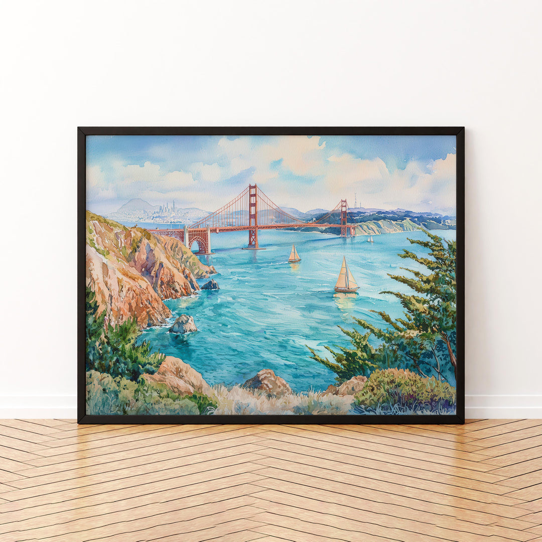 San Francisco California Watercolor Poster San Francisco Travel Print City Skyline Painting Golden Gate Wall Art USA Souvenir