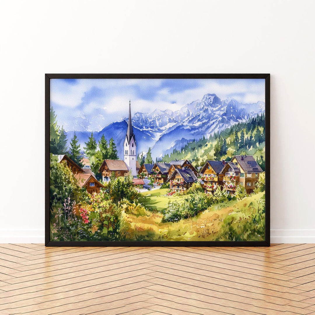 Seefeld Austria Watercolor Poster Seefeld Travel Print Alpine Village Painting Mountain Wall Art Tyrol Decor Europe Souvenir