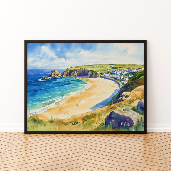 Sennen Cove Cornwall Watercolor Poster Sennen Travel Print Coastal Beach Painting Seaside Wall Art UK Decor Souvenir