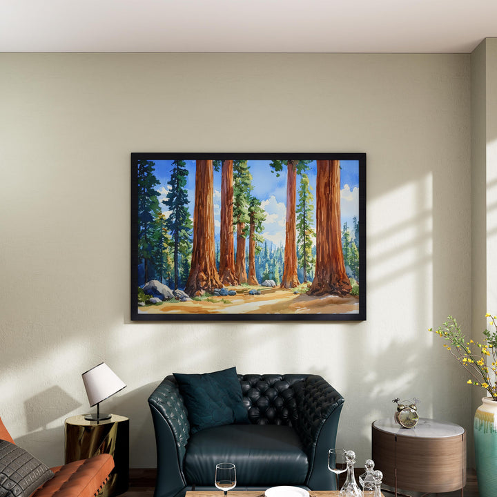 Sequoia National Park Watercolor Poster California Travel Print Forest Painting Nature Wall Art Giant Tree Decor USA Souvenir