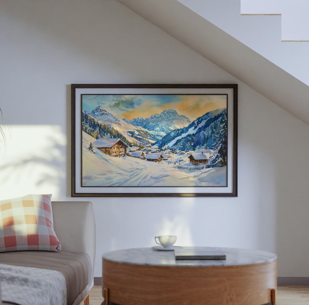 St Anton Austria Watercolor Poster St Anton Travel Print Ski Resort Painting Alpine Village Wall Art Tyrol Decor Souvenir