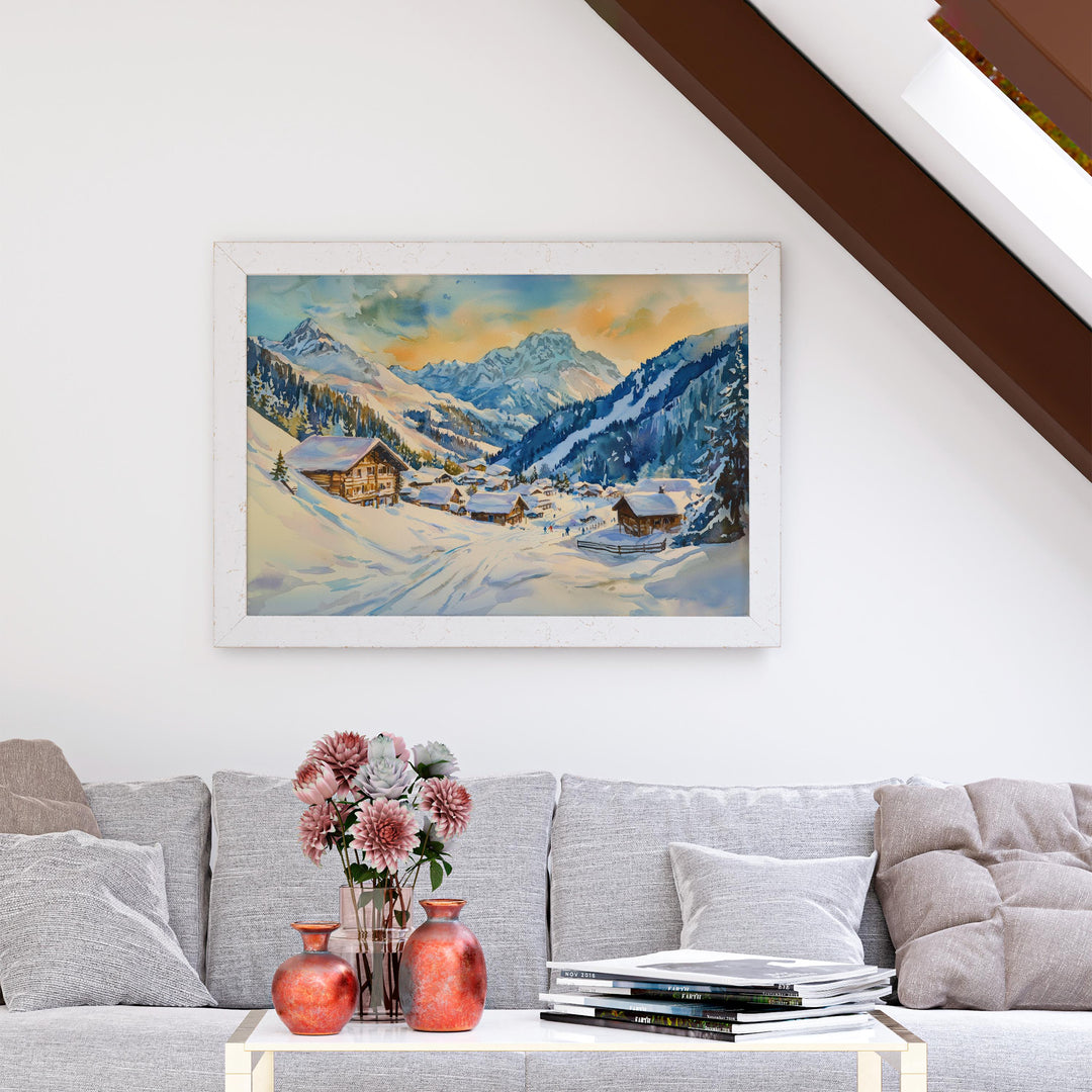 St Anton Austria Watercolor Poster St Anton Travel Print Ski Resort Painting Alpine Village Wall Art Tyrol Decor Souvenir