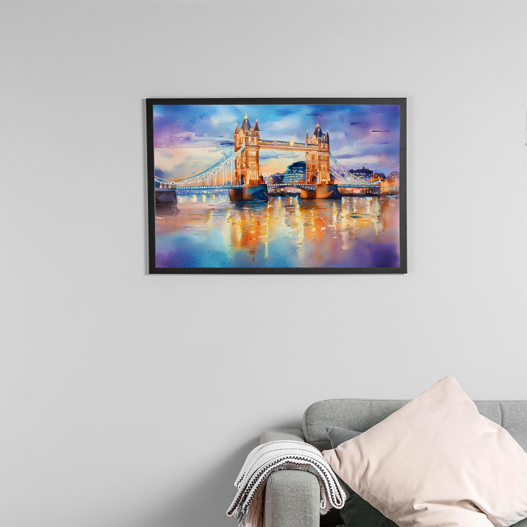 Tower Bridge London Watercolor Poster London Travel Print Landmark Painting City Skyline Wall Art UK Decor Souvenir