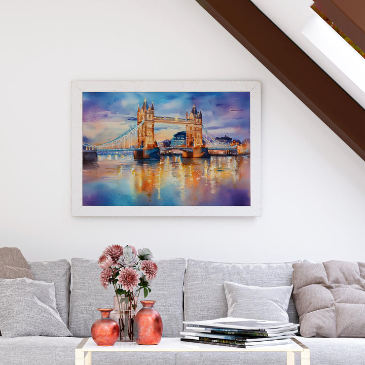 Tower Bridge London Watercolor Poster London Travel Print Landmark Painting City Skyline Wall Art UK Decor Souvenir