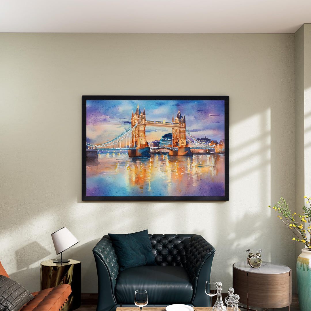 Tower Bridge London Watercolor Poster London Travel Print Landmark Painting City Skyline Wall Art UK Decor Souvenir