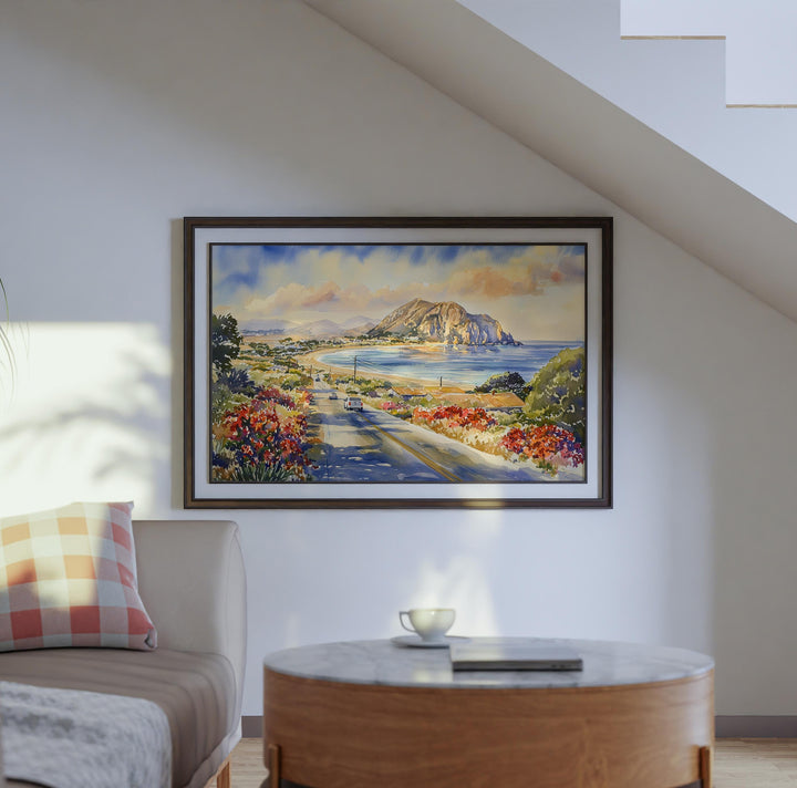 Morro Bay California Watercolor Poster Morro Bay Travel Print Coastal Town Painting Ocean Wall Art USA Decor Souvenir