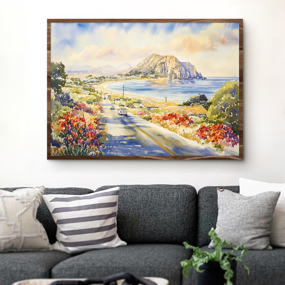 Morro Bay California Watercolor Poster Morro Bay Travel Print Coastal Town Painting Ocean Wall Art USA Decor Souvenir