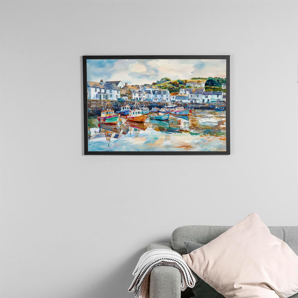 Mevagissey Cornwall Watercolor Poster Mevagissey Travel Print Harbour Village Painting Seaside Wall Art UK Decor Souvenir