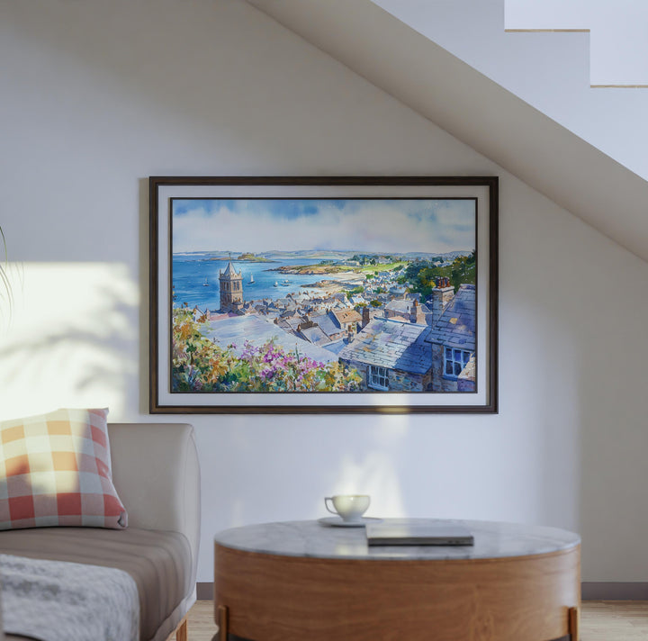 Marazion Cornwall Watercolor Poster Marazion Travel Print Coastal Village Painting Seaside Wall Art UK Beach Decor Souvenir