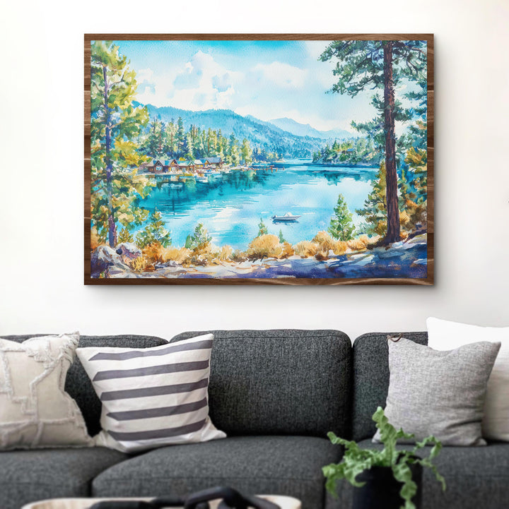 Lake Arrowhead California Watercolor Poster Lake Arrowhead Travel Print Mountain Lake Painting Nature Wall Art USA Souvenir