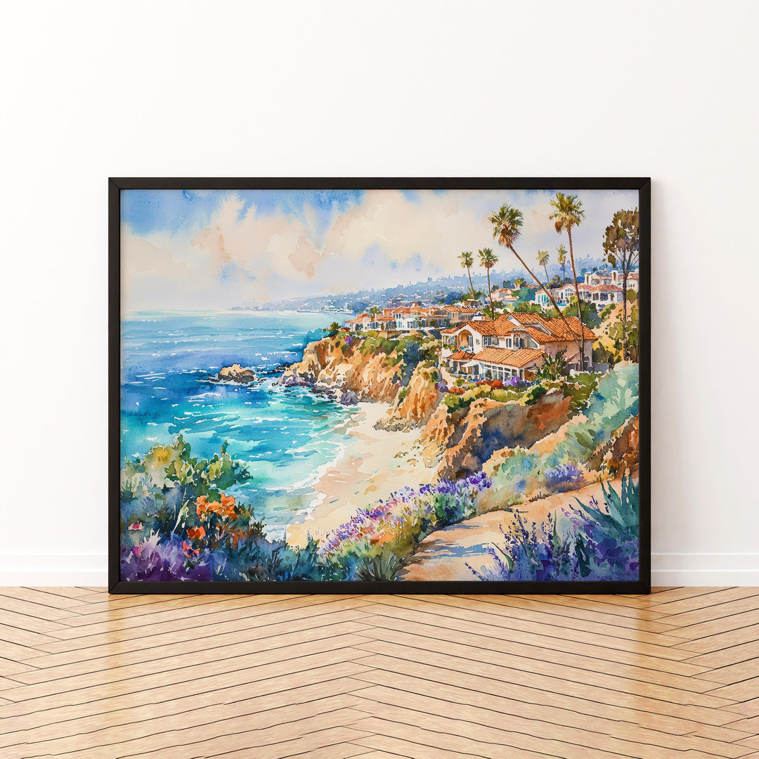 Laguna Beach California Watercolor Poster Laguna Travel Print Coastal City Painting Ocean Wall Art USA Decor Souvenir