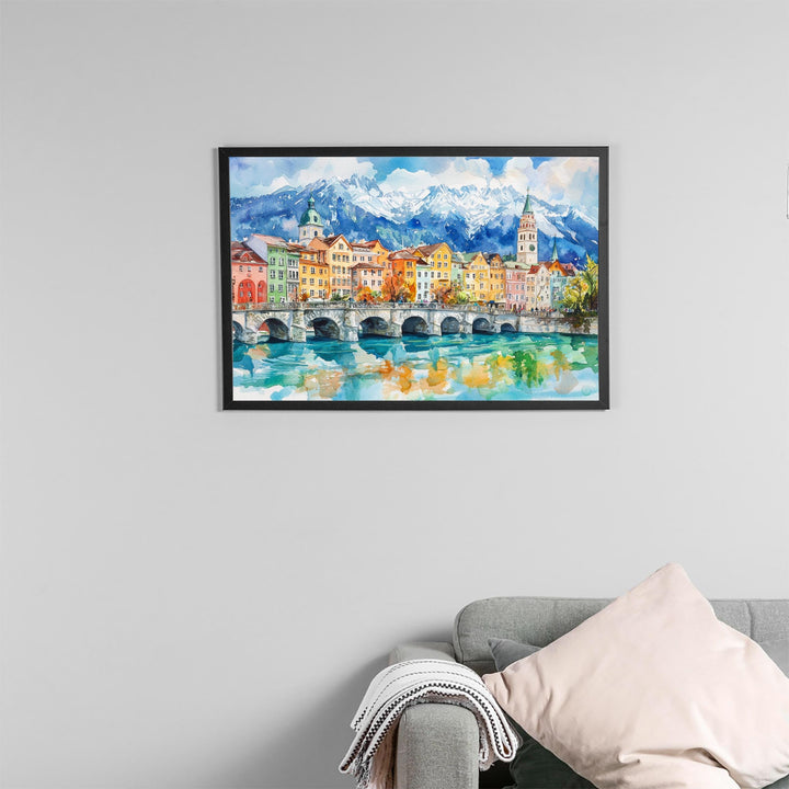 Innsbruck Austria Watercolor Poster Innsbruck Travel Print Alpine City Painting Mountain Wall Art Tyrol Decor Souvenir