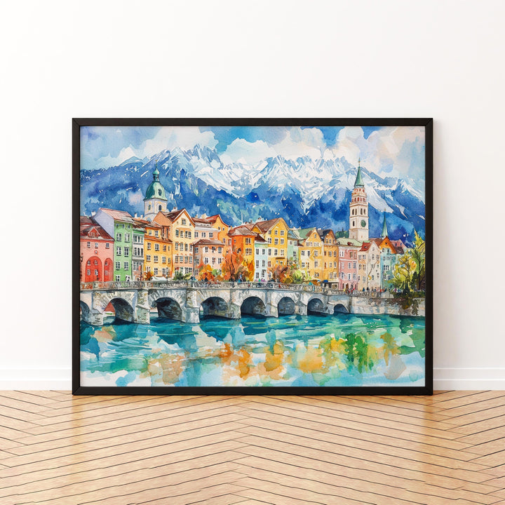 Innsbruck Austria Watercolor Poster Innsbruck Travel Print Alpine City Painting Mountain Wall Art Tyrol Decor Souvenir